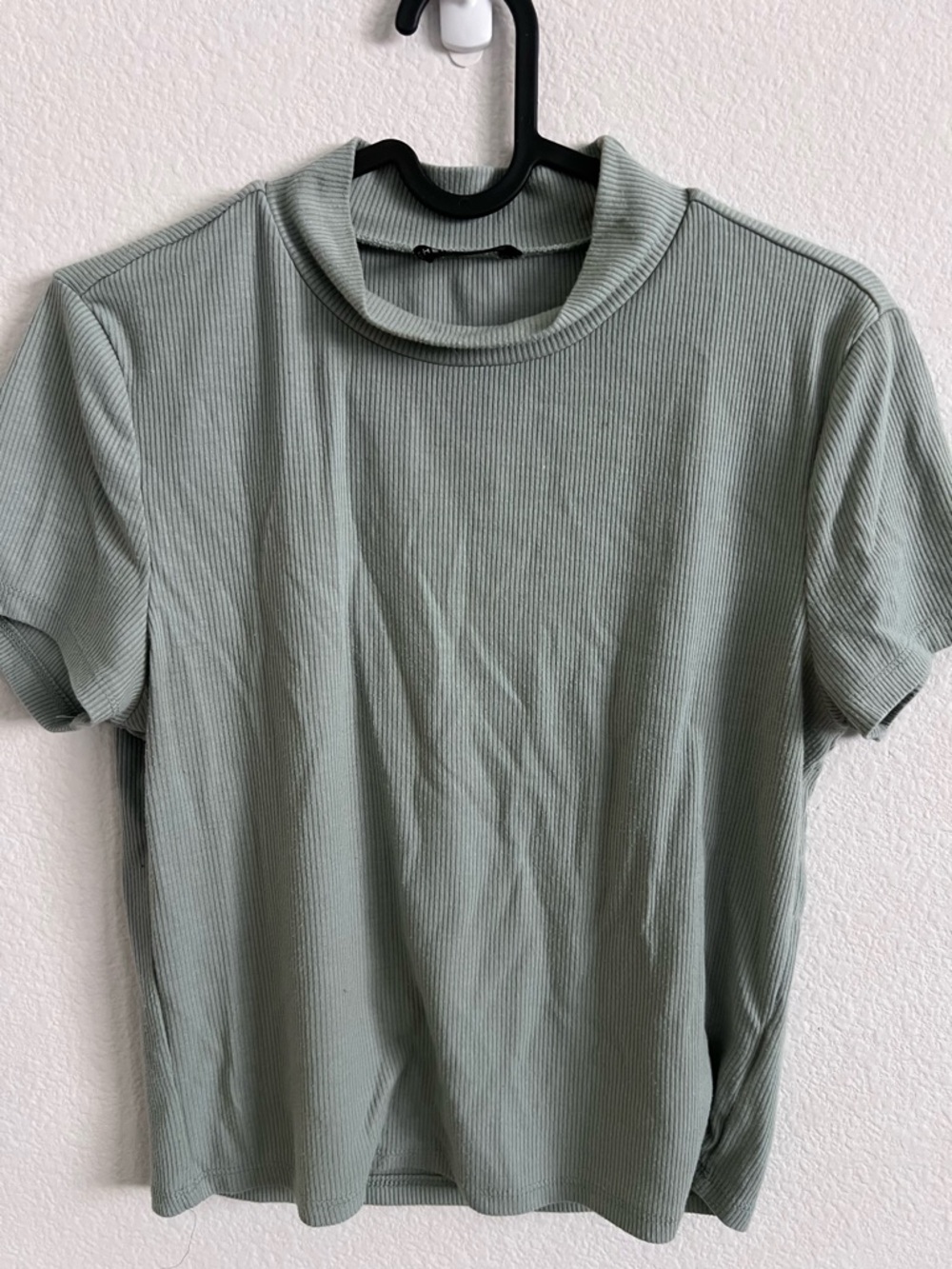 SHEIN Ribbed Short Sleeve Mock Neck Top in Sage